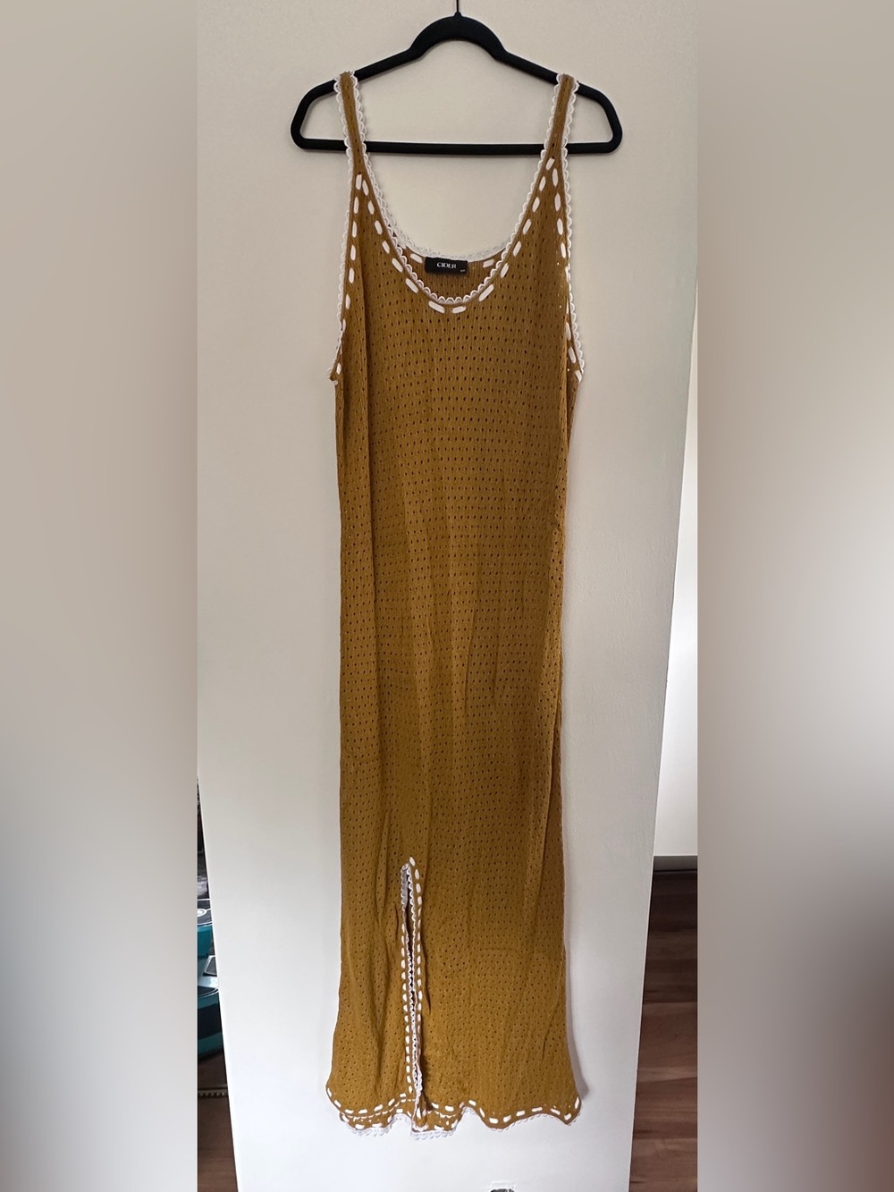 Crochet Maxi Slip Dress with White Trim